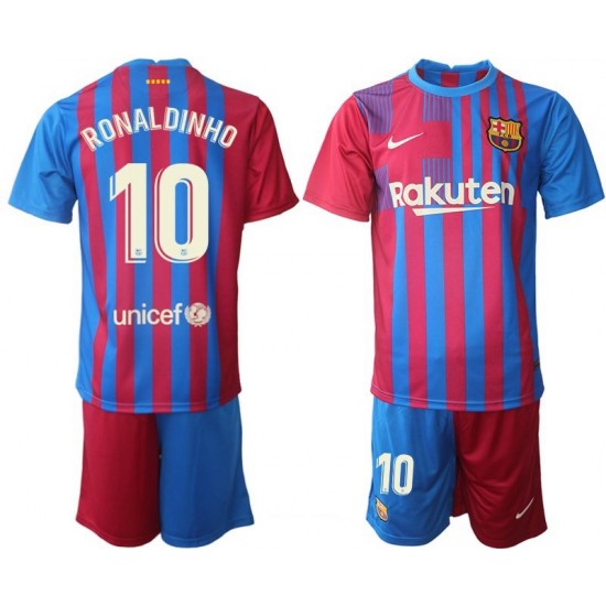 Camisola FC Barcelona Ronaldinho 10 Criança Equipamento Primeiro 2021-2022 Manga Curta